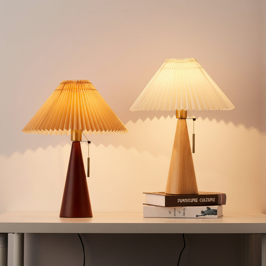 Pleated Table Lamp – Wooden Japanese Style
