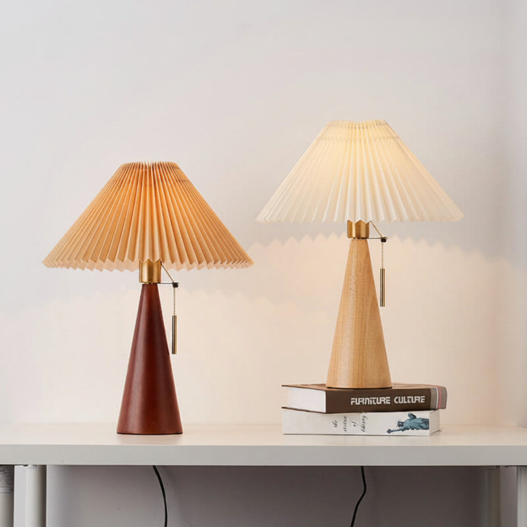 Pleated Table Lamp – Wooden Japanese Style