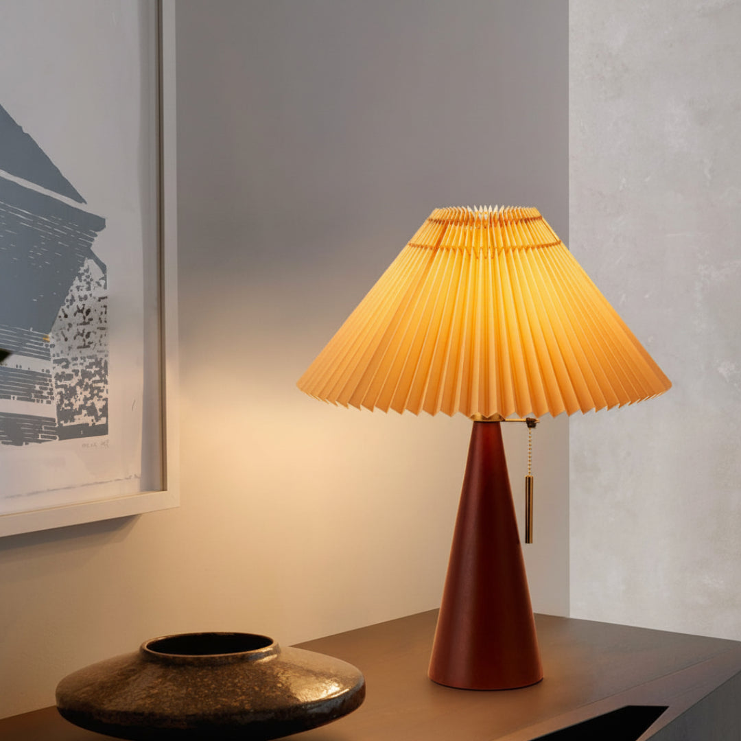 Pleated Table Lamp – Wooden Japanese Style
