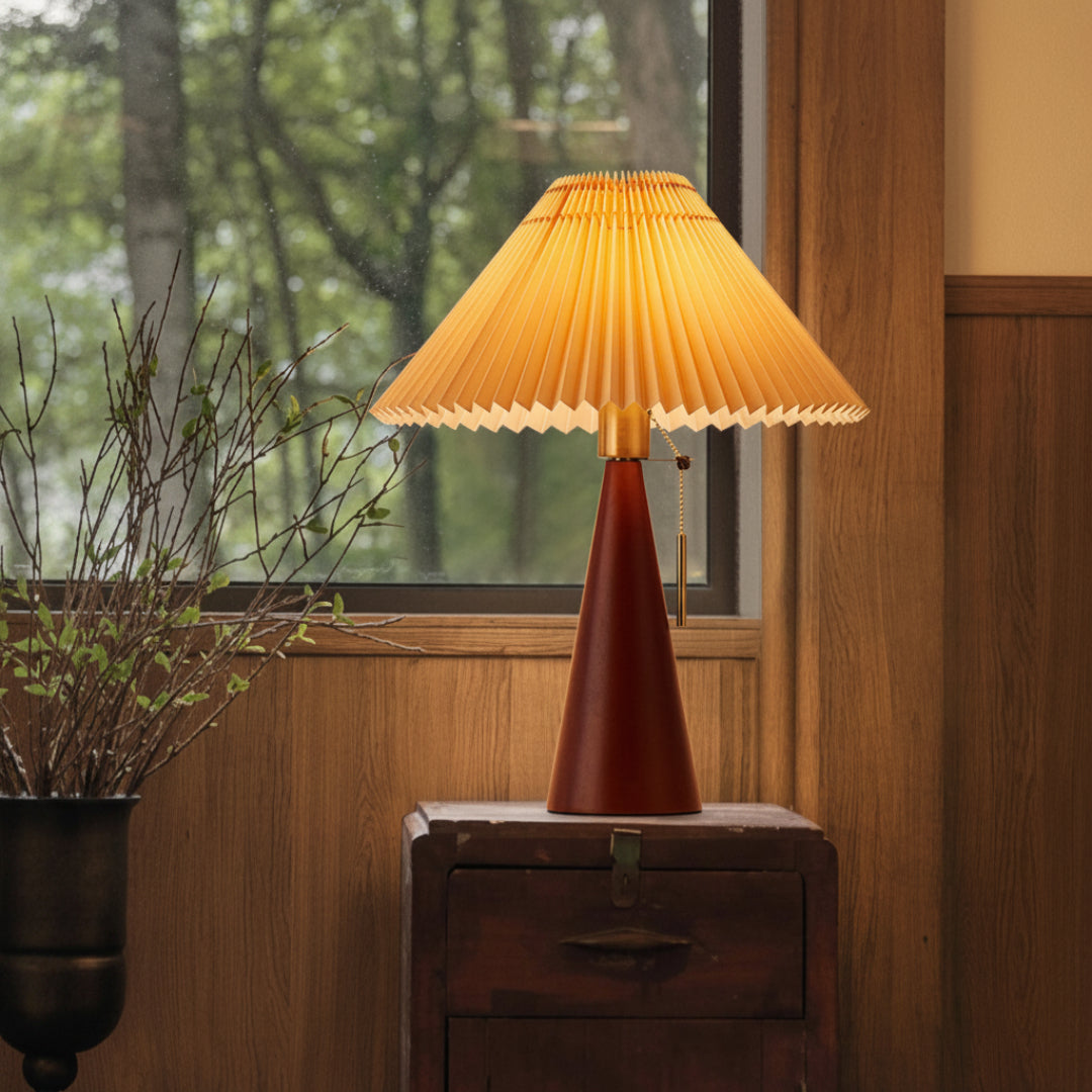 Pleated Table Lamp – Wooden Japanese Style