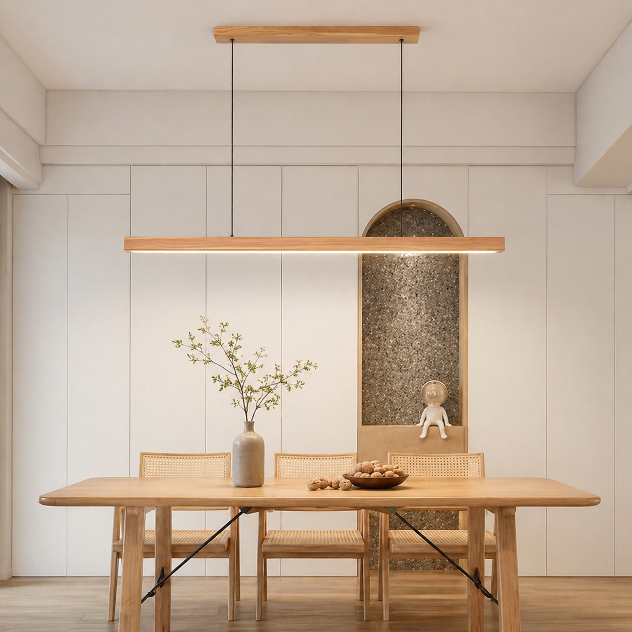 Wooden Linear Pendant Light – Dimmable LED