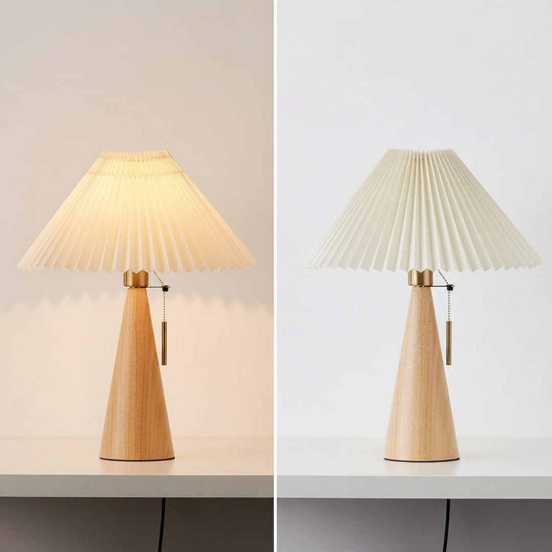 Pleated Table Lamp – Wooden Japanese Style