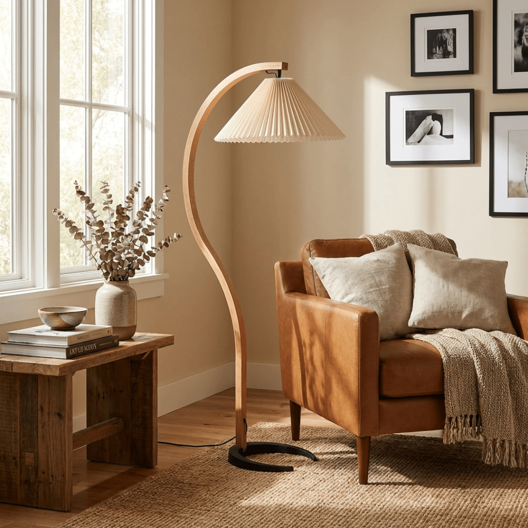 Curved Wooden Floor Lamp – Modern Scandinavian Style