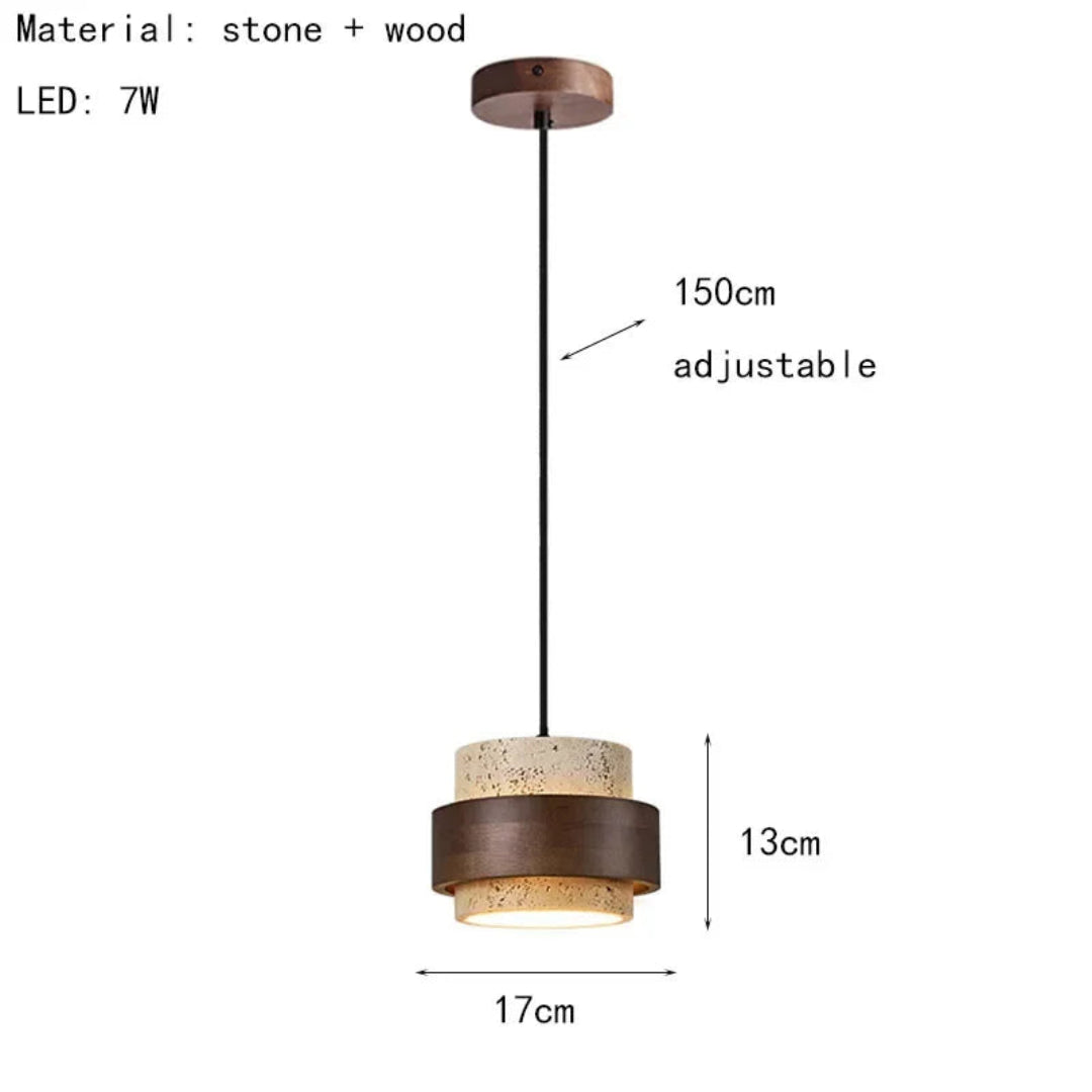 Wood & Stone Pendant Light – Adjustable LED