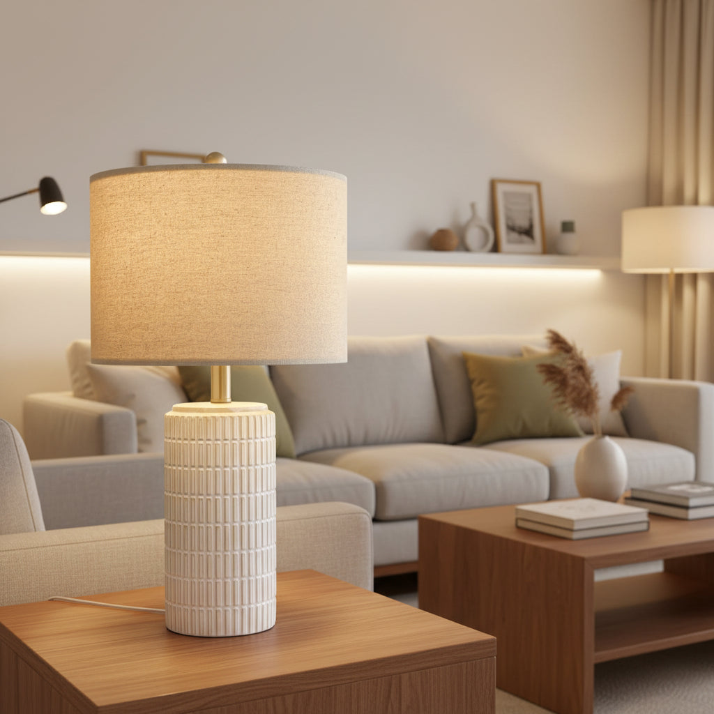 Japandi Ceramic Table Lamp – Minimalist Bedside Lamp White/Beige