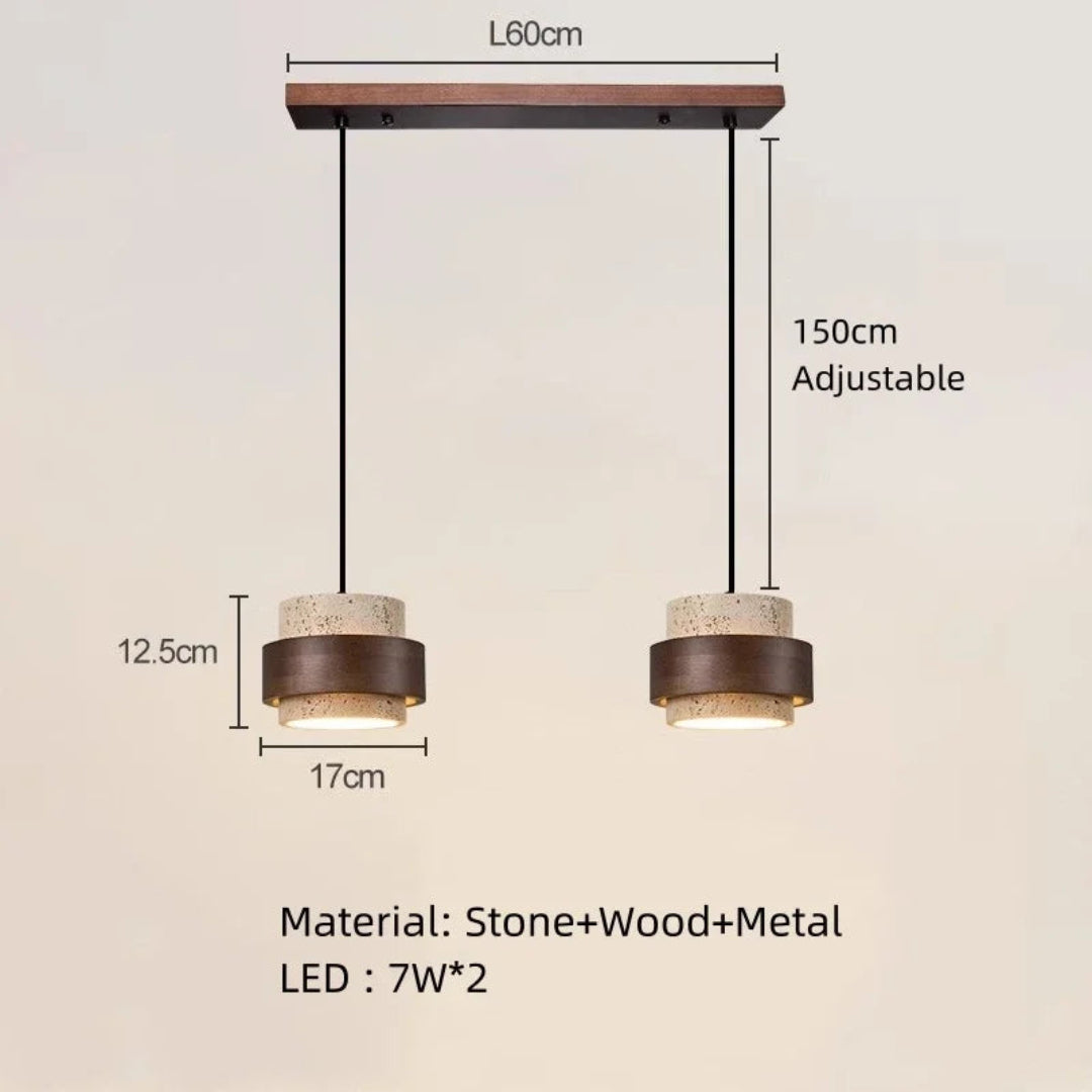 Wood & Stone Pendant Light – Adjustable LED