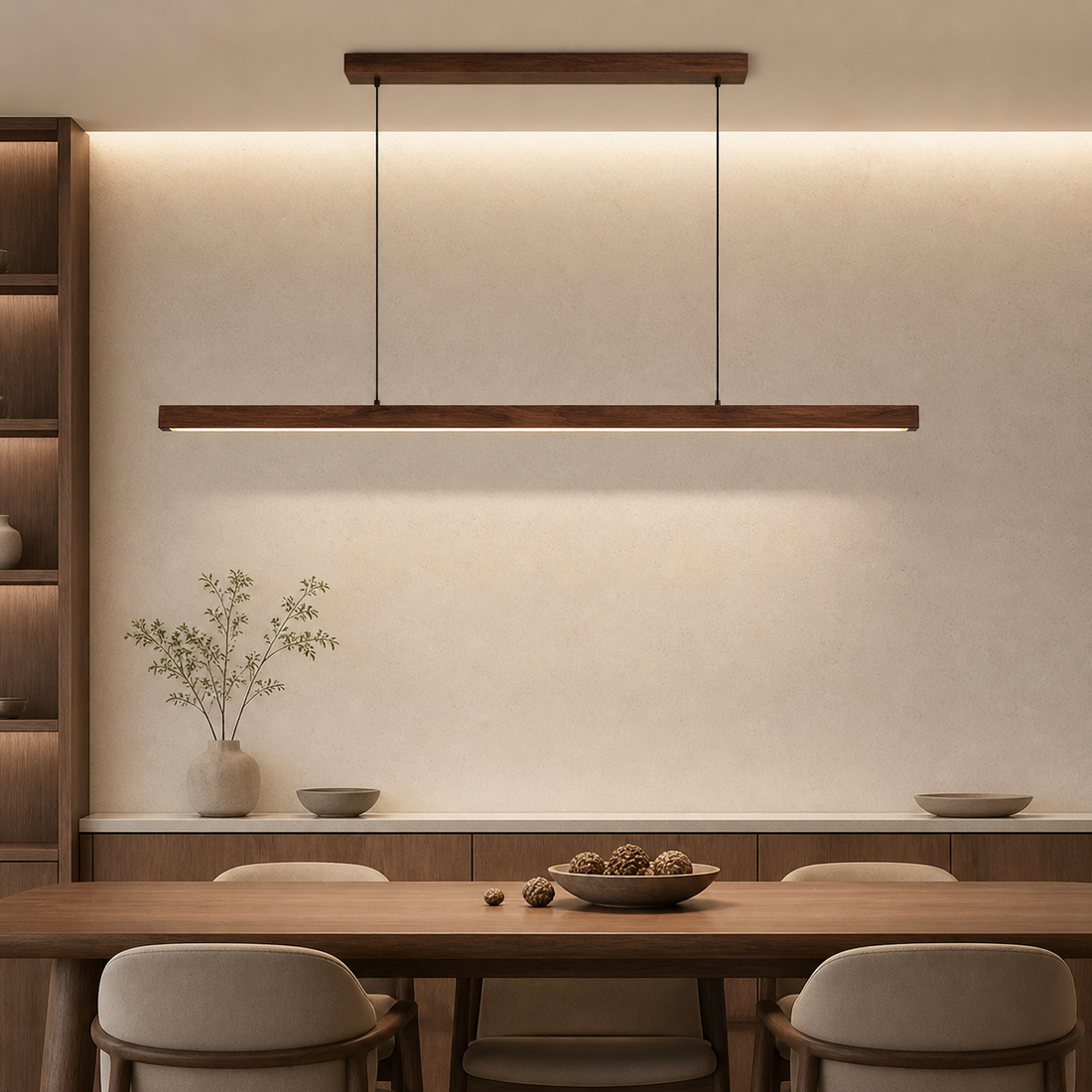 Wooden Linear Pendant Light – Dimmable LED