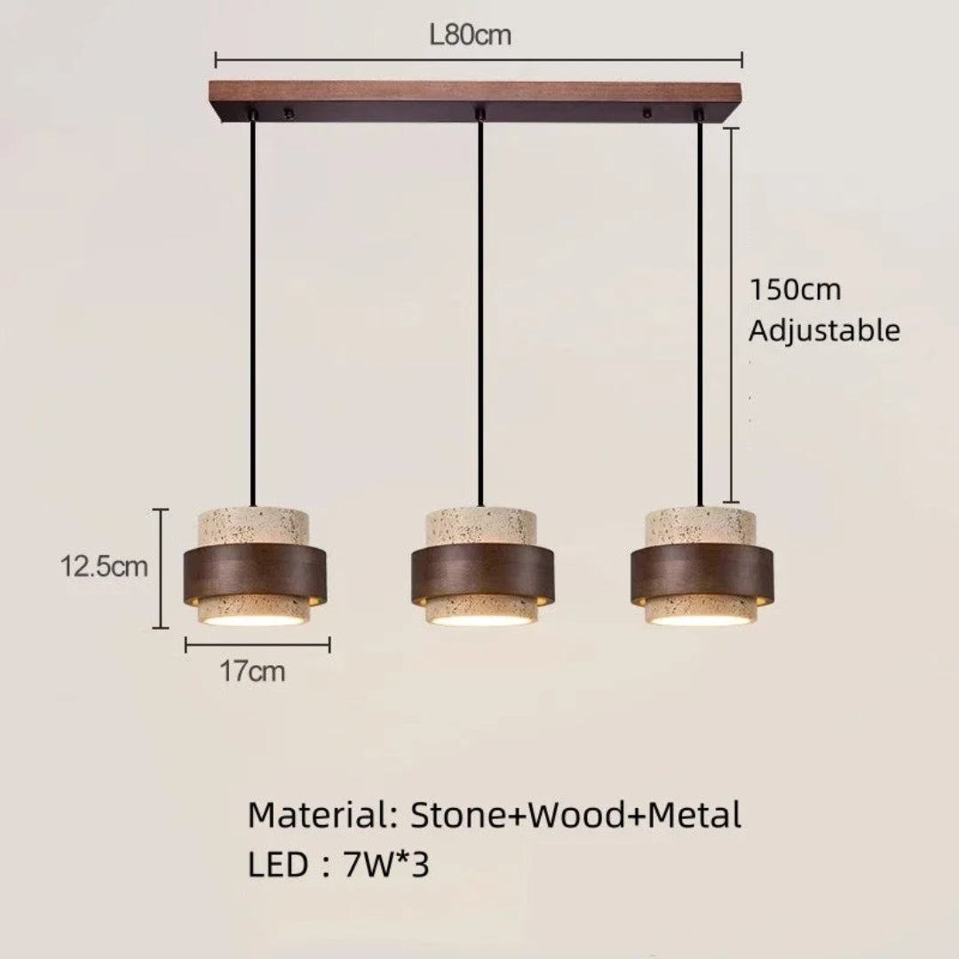 Wood & Stone Pendant Light – Adjustable LED
