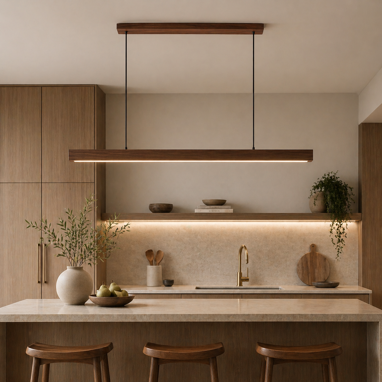 Wooden Linear Pendant Light – Dimmable LED