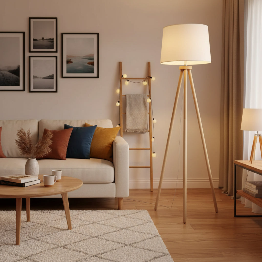 Nordic Wood Floor Lamp – Modern LED Standing Light for Living Room & Bedroom