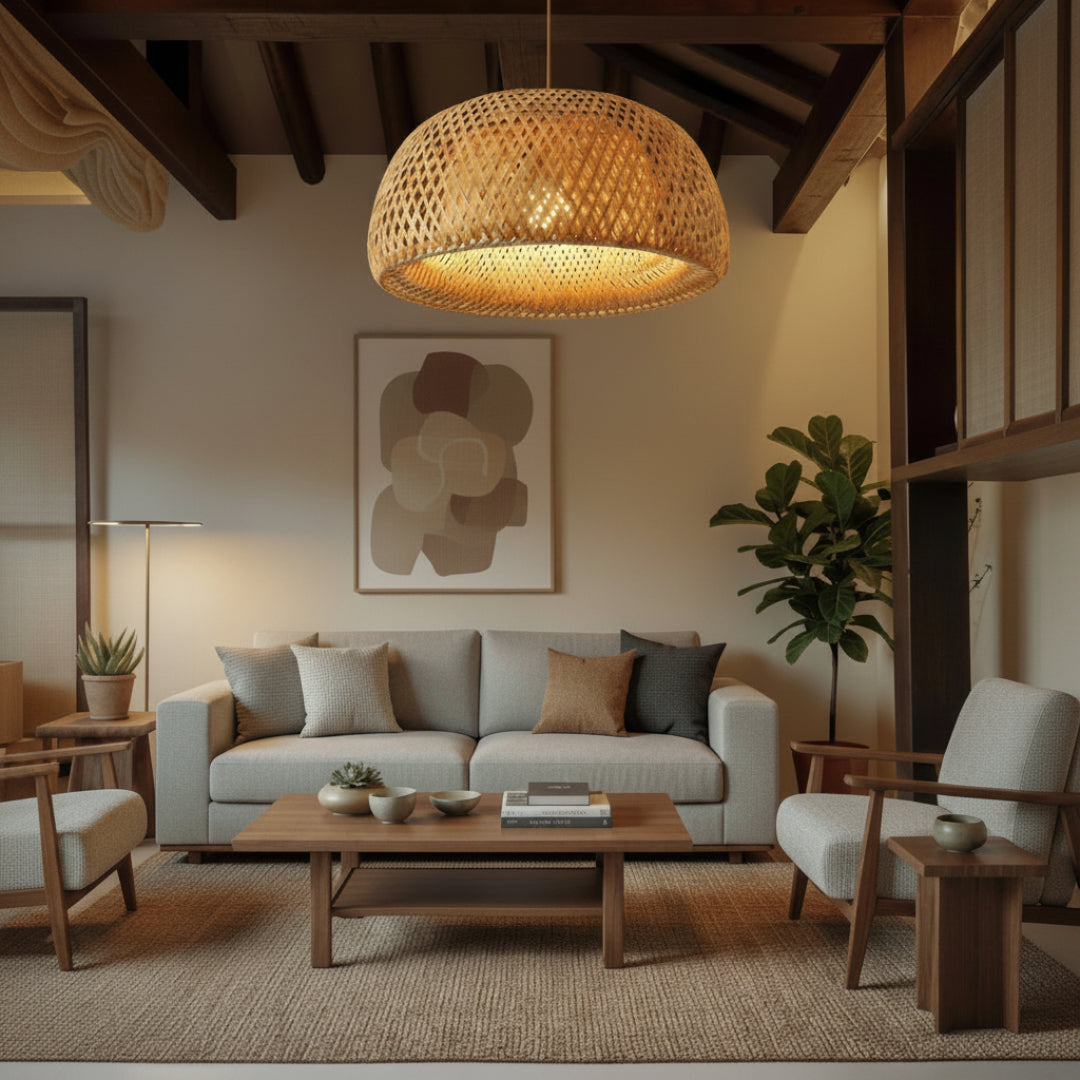 Woven Bamboo Pendant Light – Natural Rattan Shade