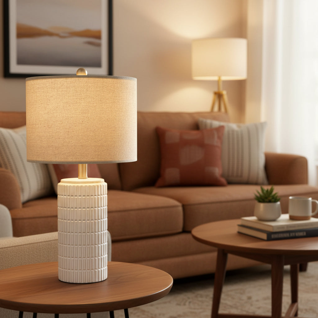 Japandi Ceramic Table Lamp – Minimalist Bedside Lamp White/Beige