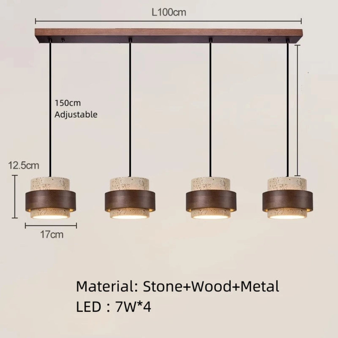 Wood & Stone Pendant Light – Adjustable LED