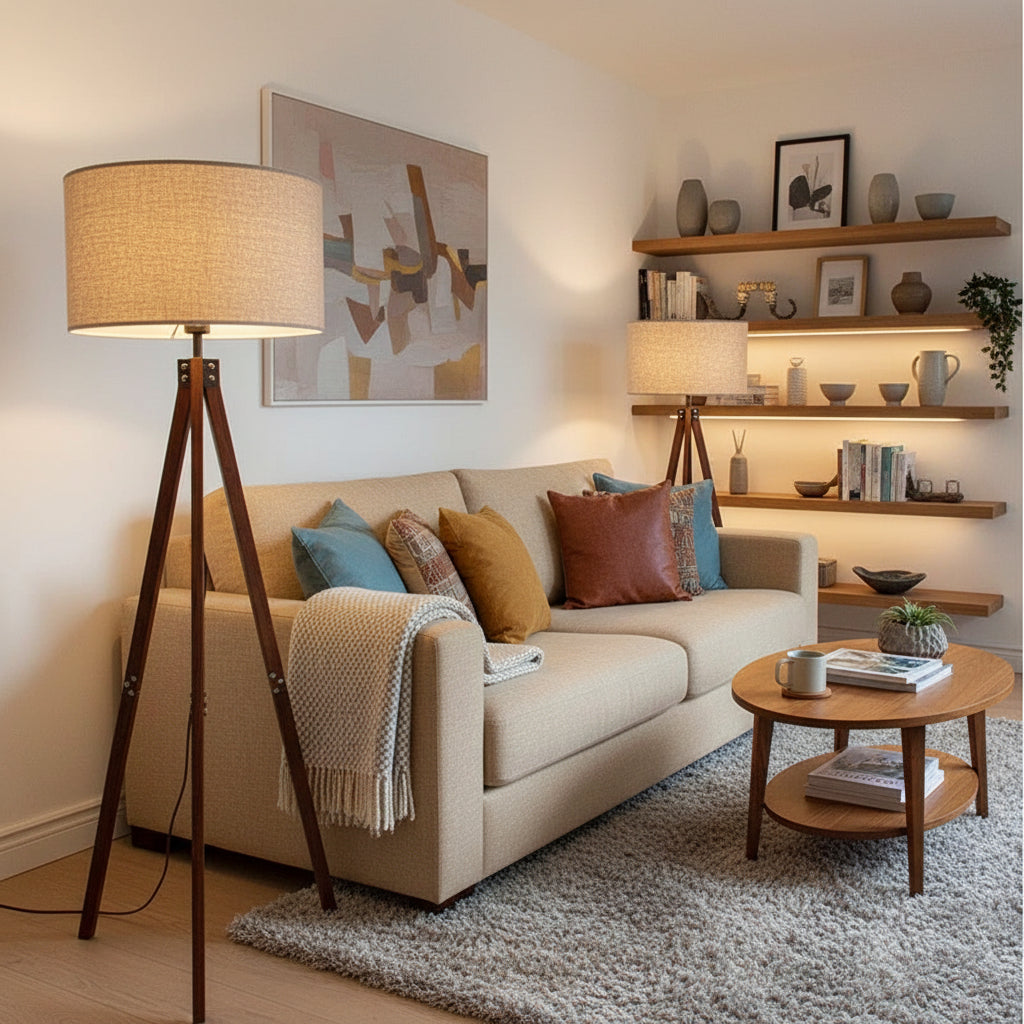 Nordic Wood Floor Lamp – Modern LED Standing Light for Living Room & Bedroom
