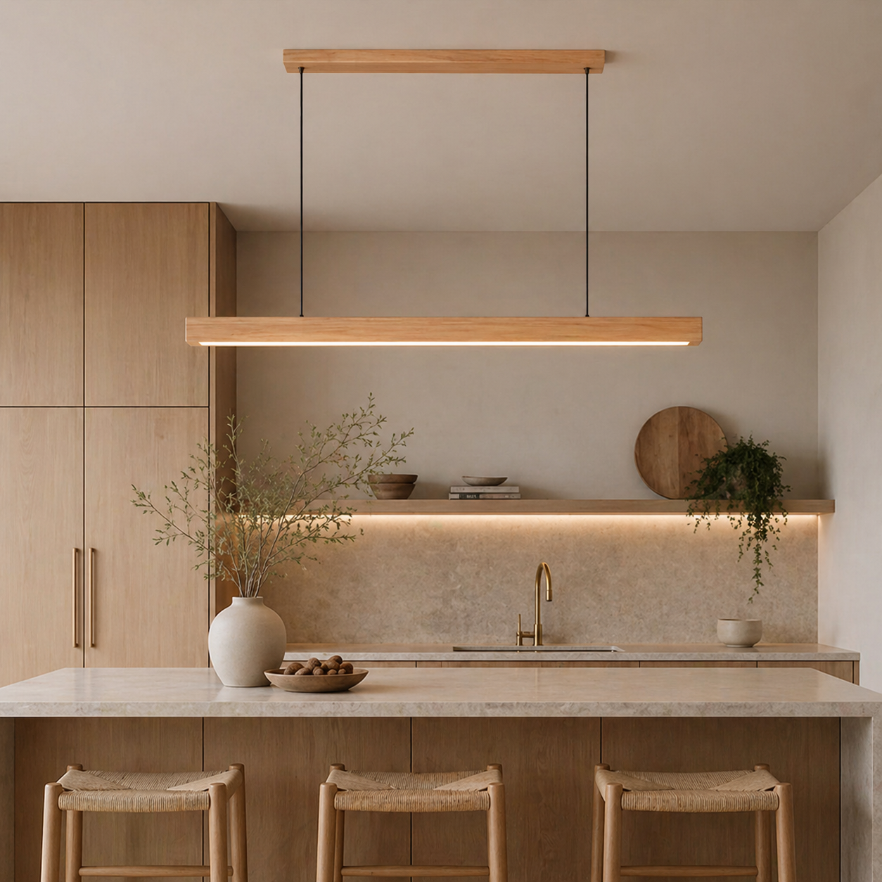 Wooden Linear Pendant Light – Dimmable LED