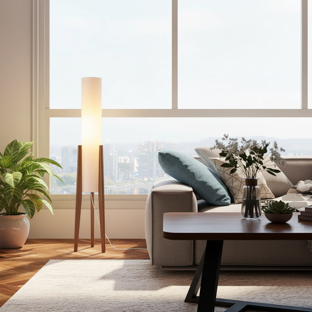 Nordic Wood Floor Lamp – Modern LED Standing Light for Living Room & Bedroom