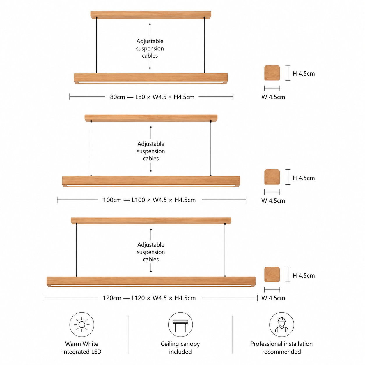 Wooden Linear Pendant Light – Dimmable LED