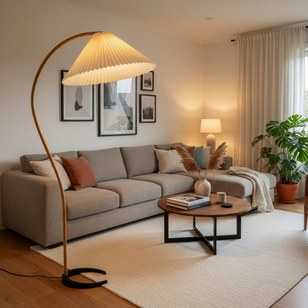 Curved Wooden Floor Lamp – Modern Scandinavian Style