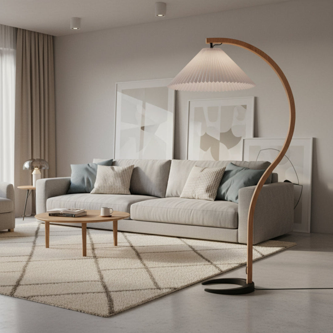 Curved Wooden Floor Lamp – Modern Scandinavian Style