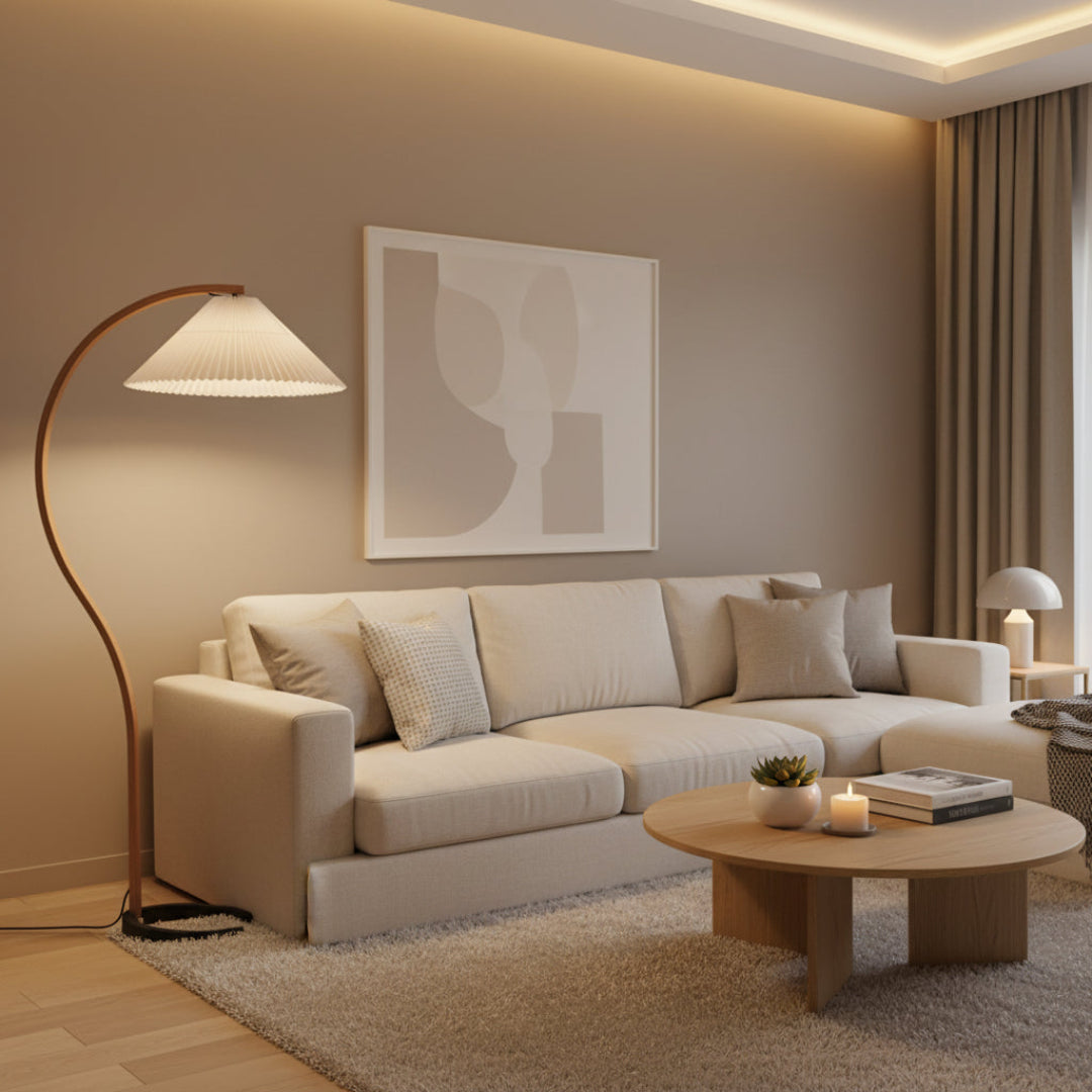 Curved Wooden Floor Lamp – Modern Scandinavian Style