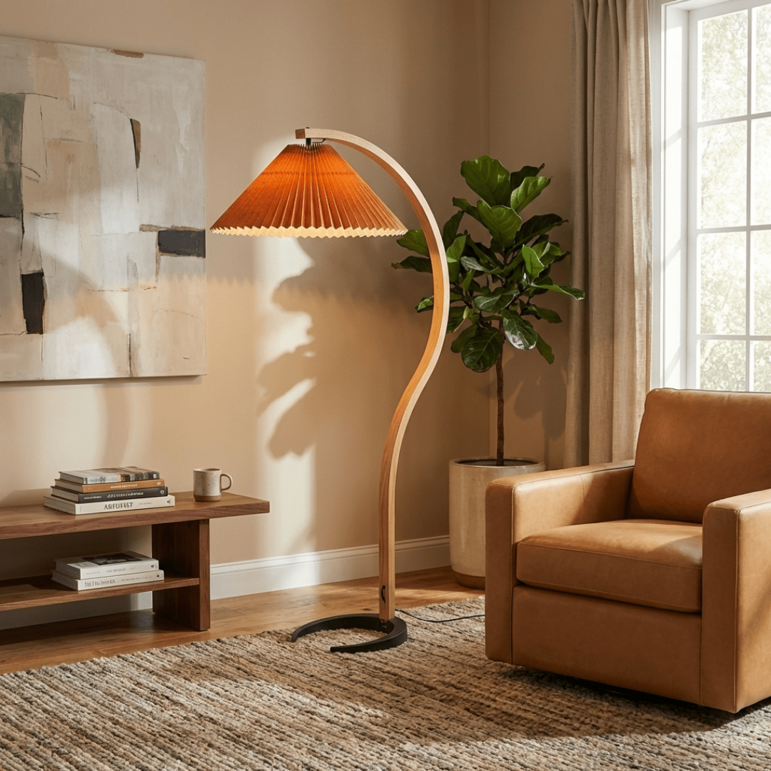 Curved Wooden Floor Lamp – Modern Scandinavian Style