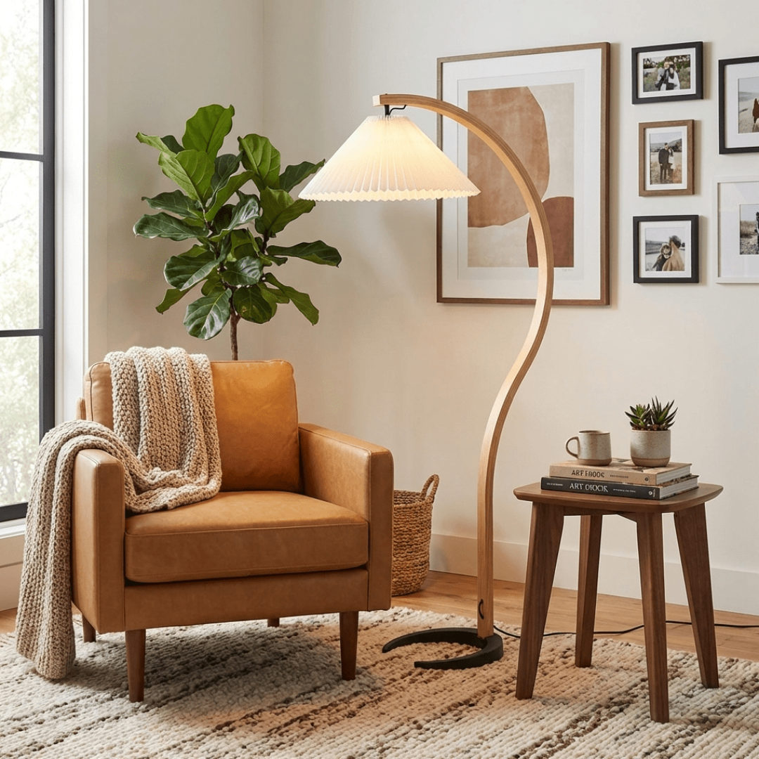 Curved Wooden Floor Lamp – Modern Scandinavian Style