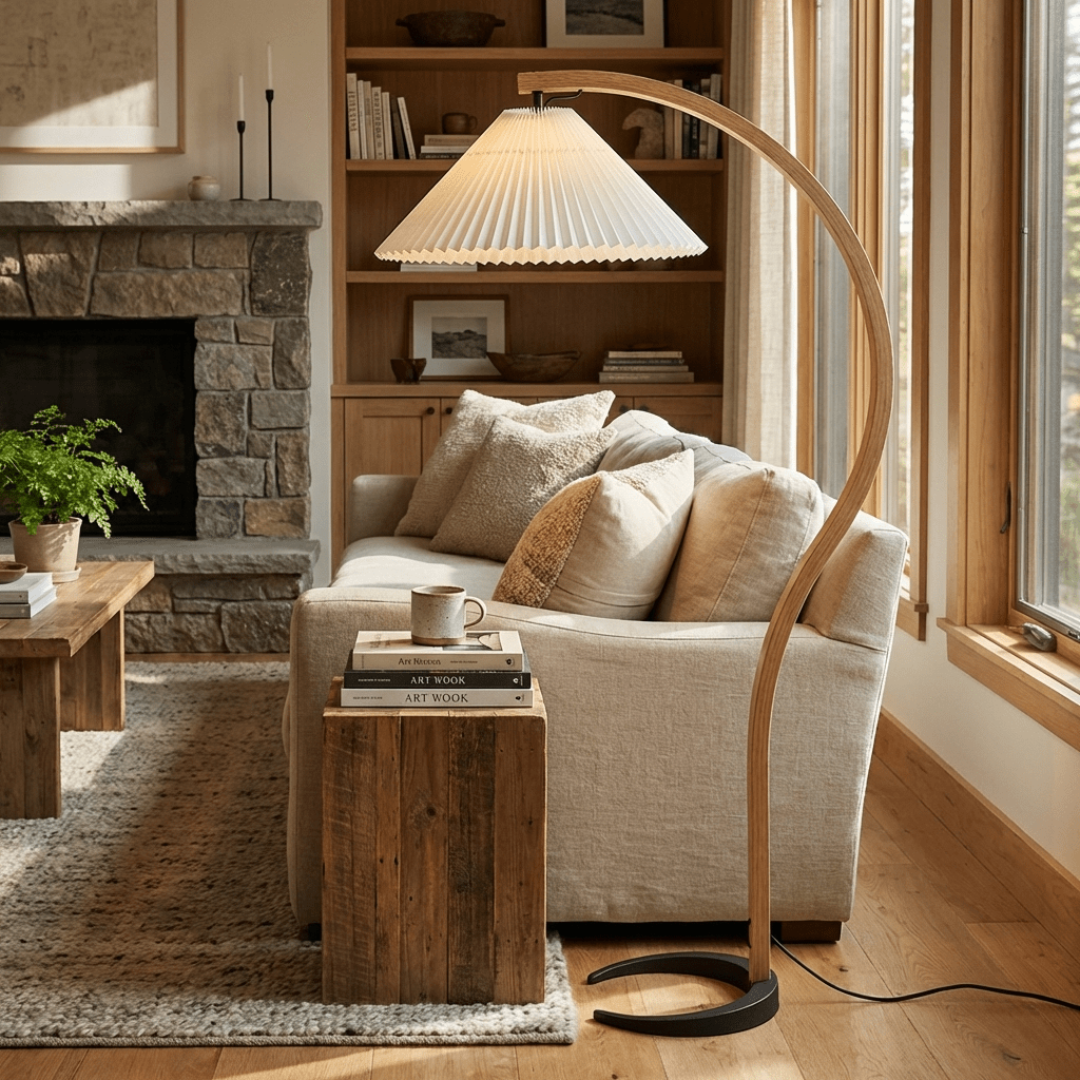 Curved Wooden Floor Lamp – Modern Scandinavian Style