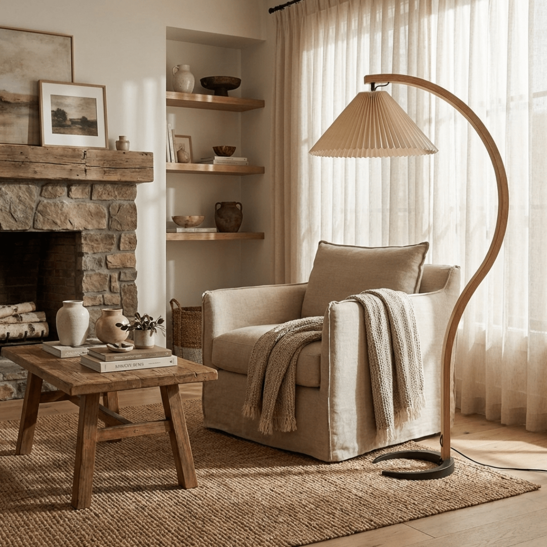 Curved Wooden Floor Lamp – Modern Scandinavian Style