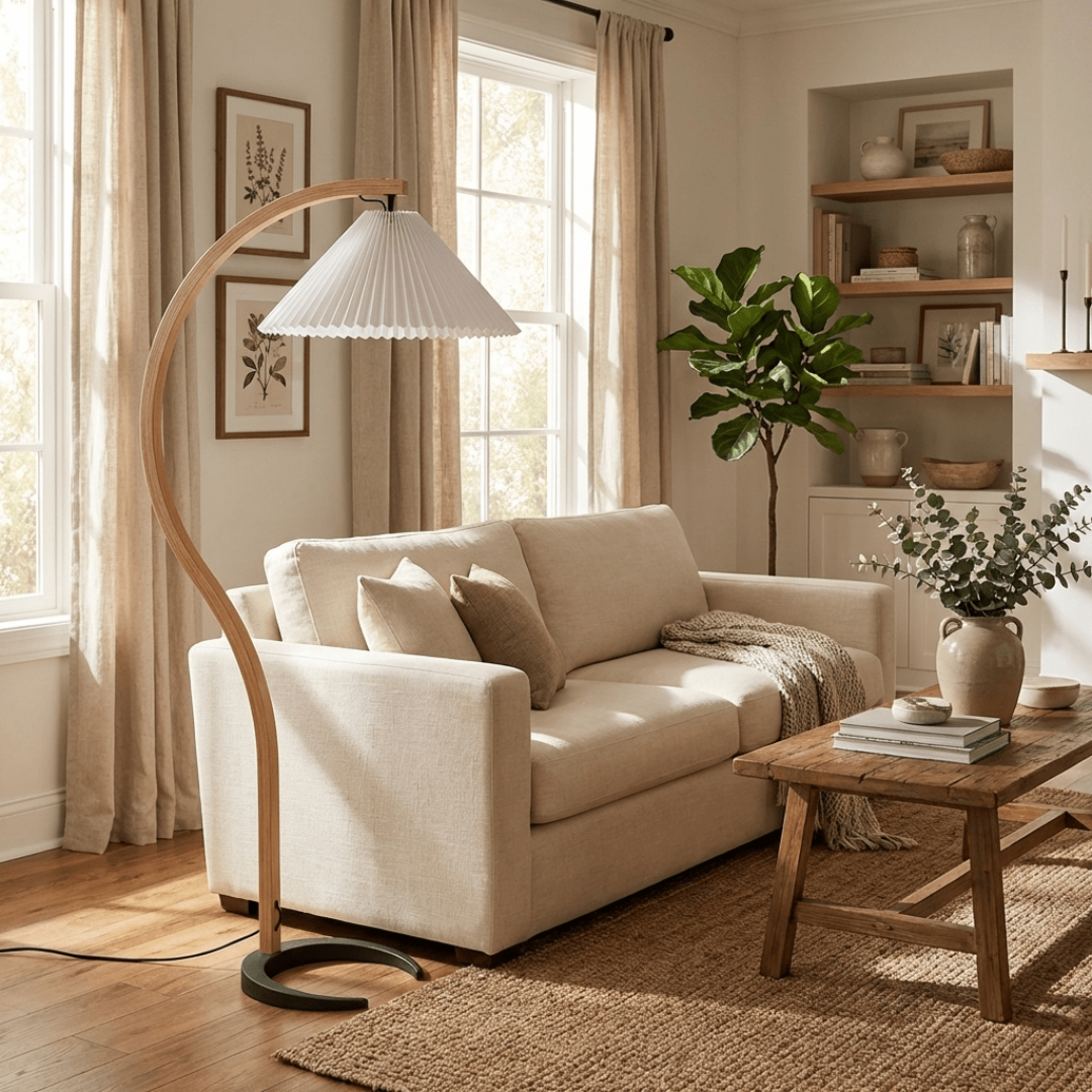 Curved Wooden Floor Lamp – Modern Scandinavian Style