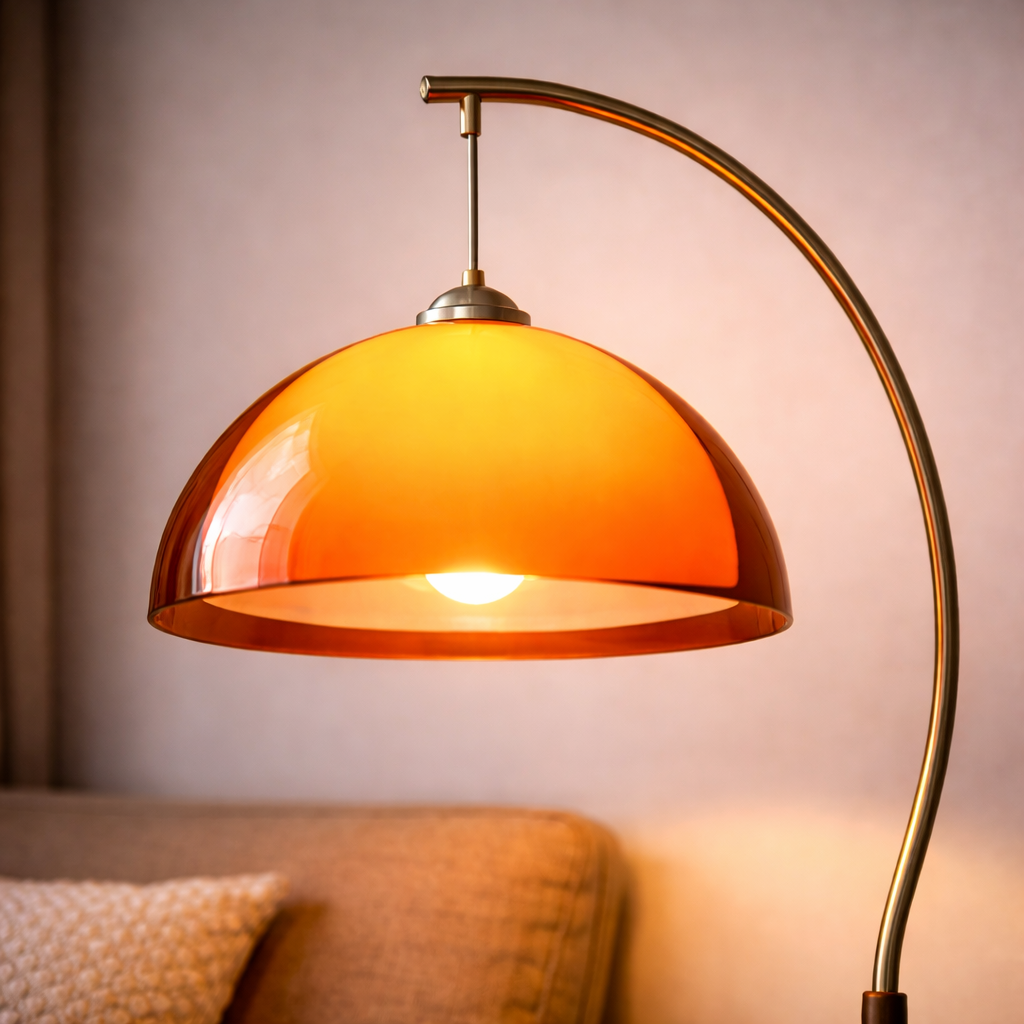 Double Shade Mushroom Arc Floor Lamp with Optional Table