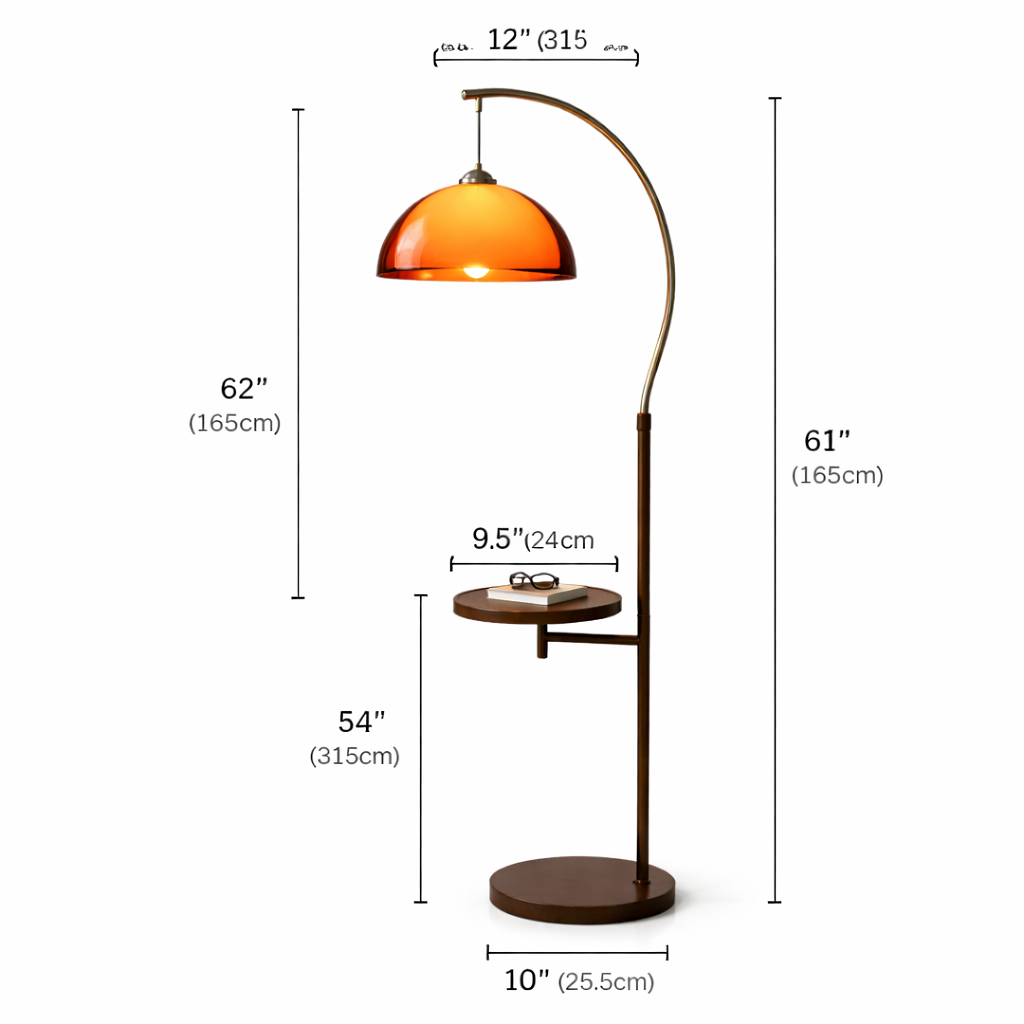 Double Shade Mushroom Arc Floor Lamp with Optional Table