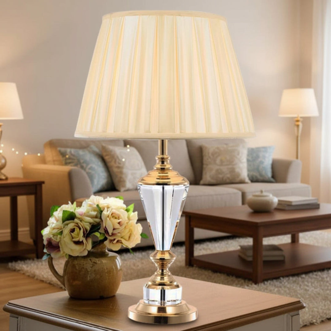 Classic Crystal Table Lamp – Fabric Shade Light
