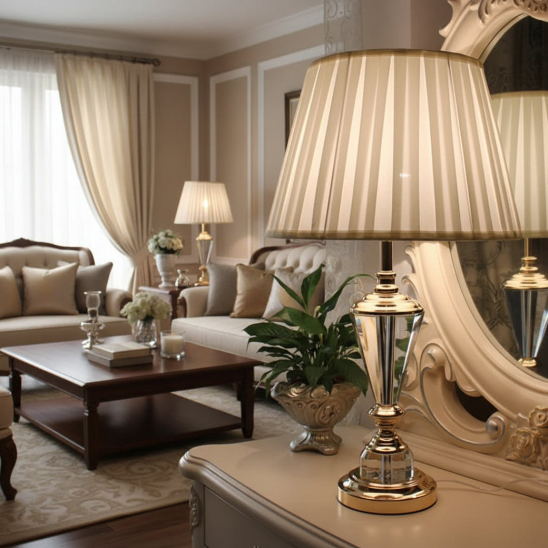 Classic Crystal Table Lamp – Fabric Shade Light