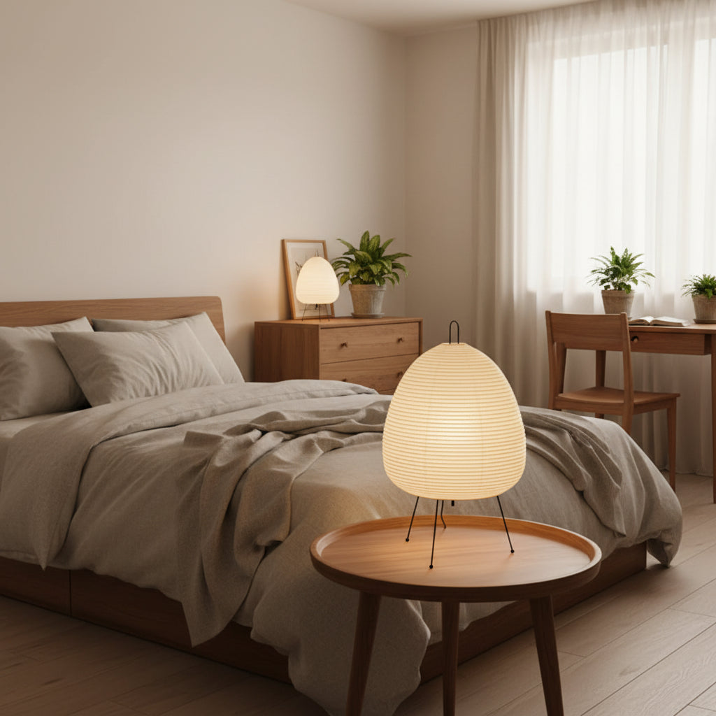 Japanese Rice Paper Table Lamp – Tripod LED Lantern for Bedroom & Living Room