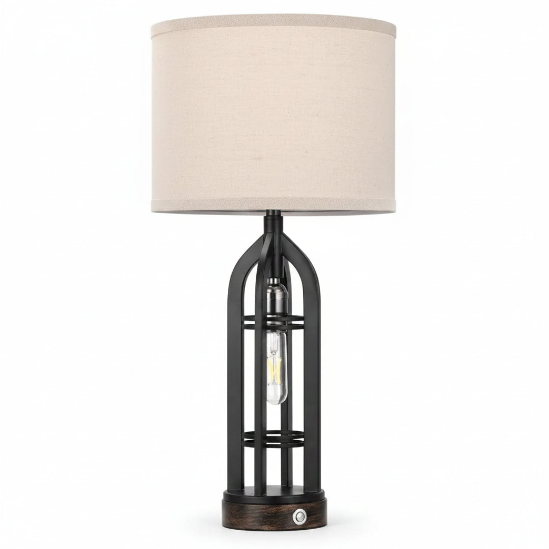 Modern Black Bedside Table Lamp with USB Port – Dimmable Touch Lamp for Bedroom & Living Room