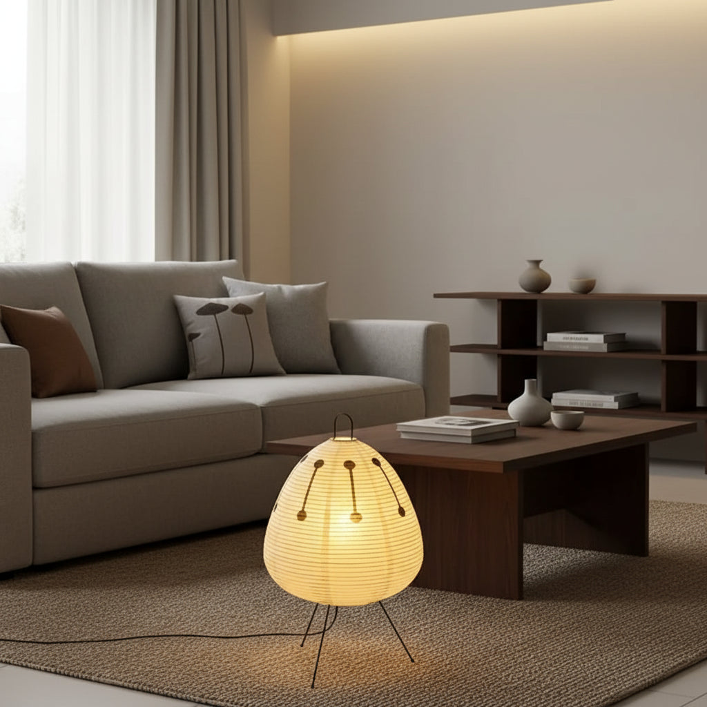 Japanese Rice Paper Table Lamp – Tripod LED Lantern for Bedroom & Living Room