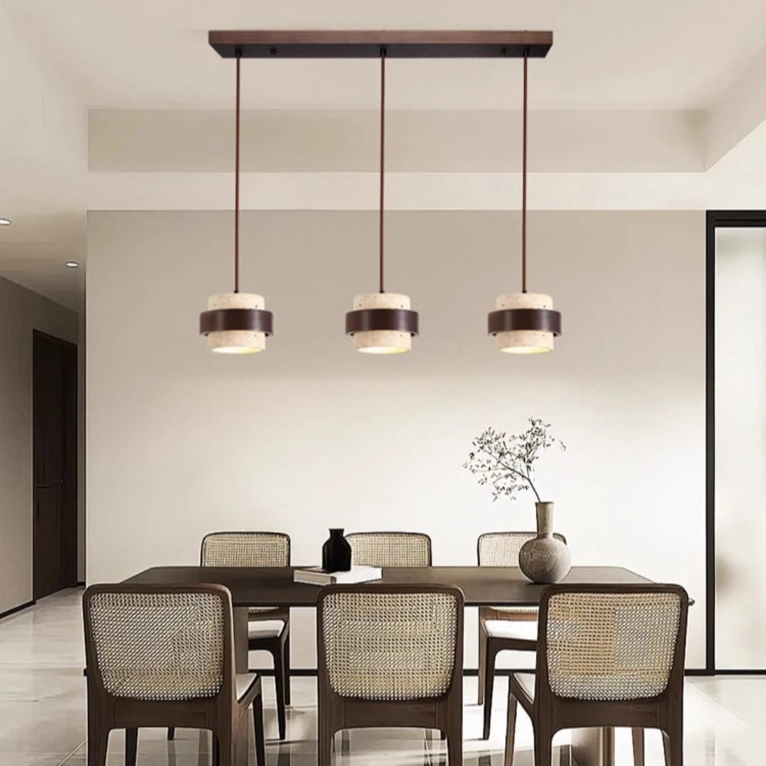 Wood & Stone Pendant Light – Adjustable LED