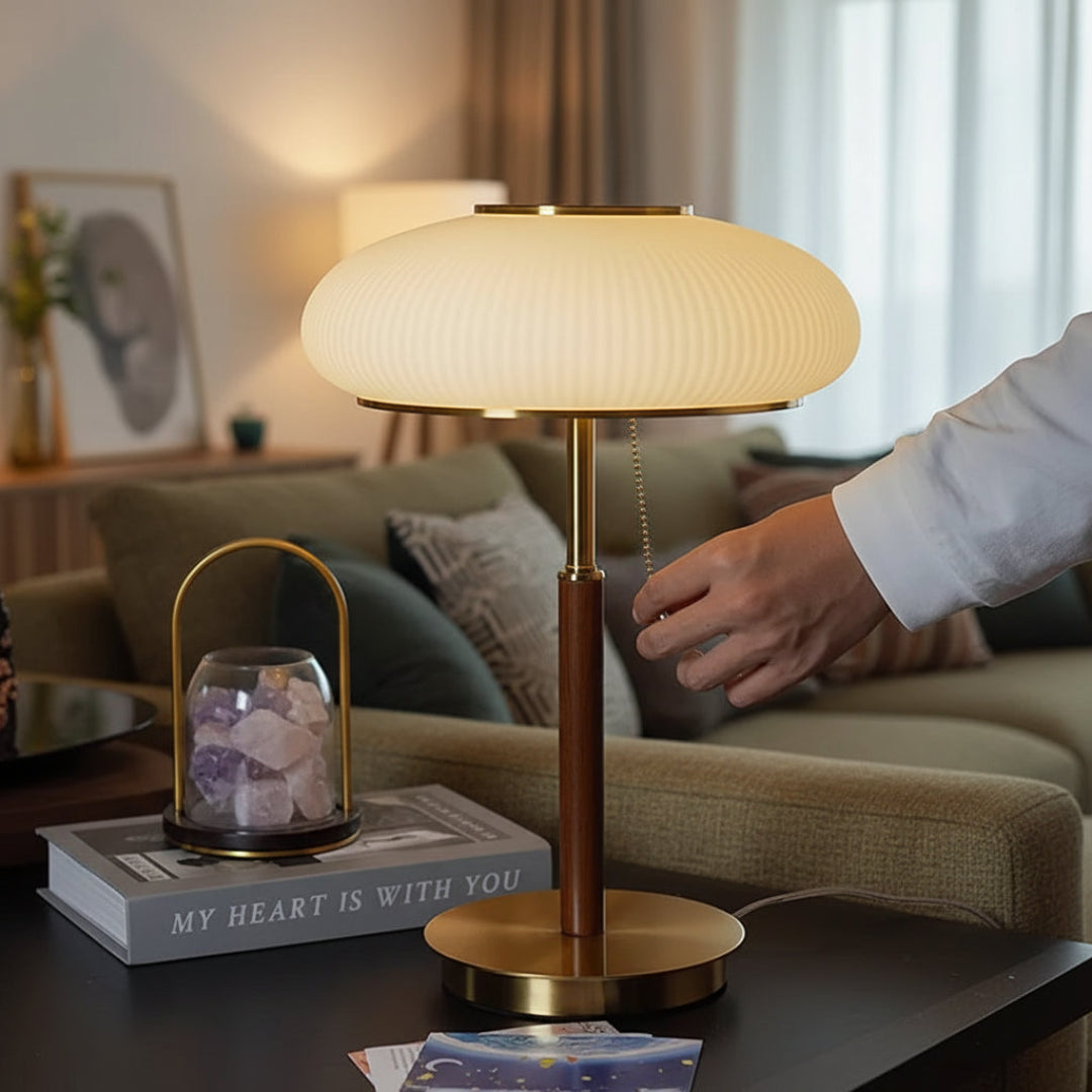 Vintage Table Lamp – Glass Shade Iron Base
