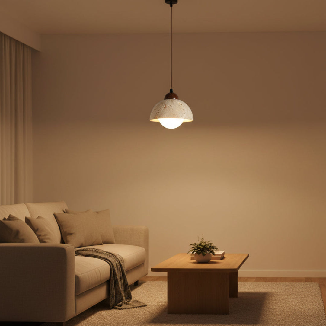 Natural Stone Pendant Light – Warm LED Glow