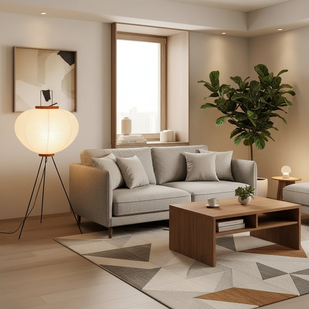 Japandi Rice Paper Floor Lamp – Minimalist Nordic Standing Lamp for Bedroom