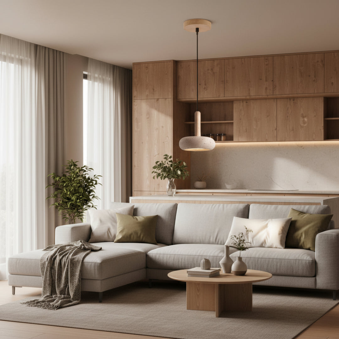 Natural Stone Pendant Light – Warm LED Glow