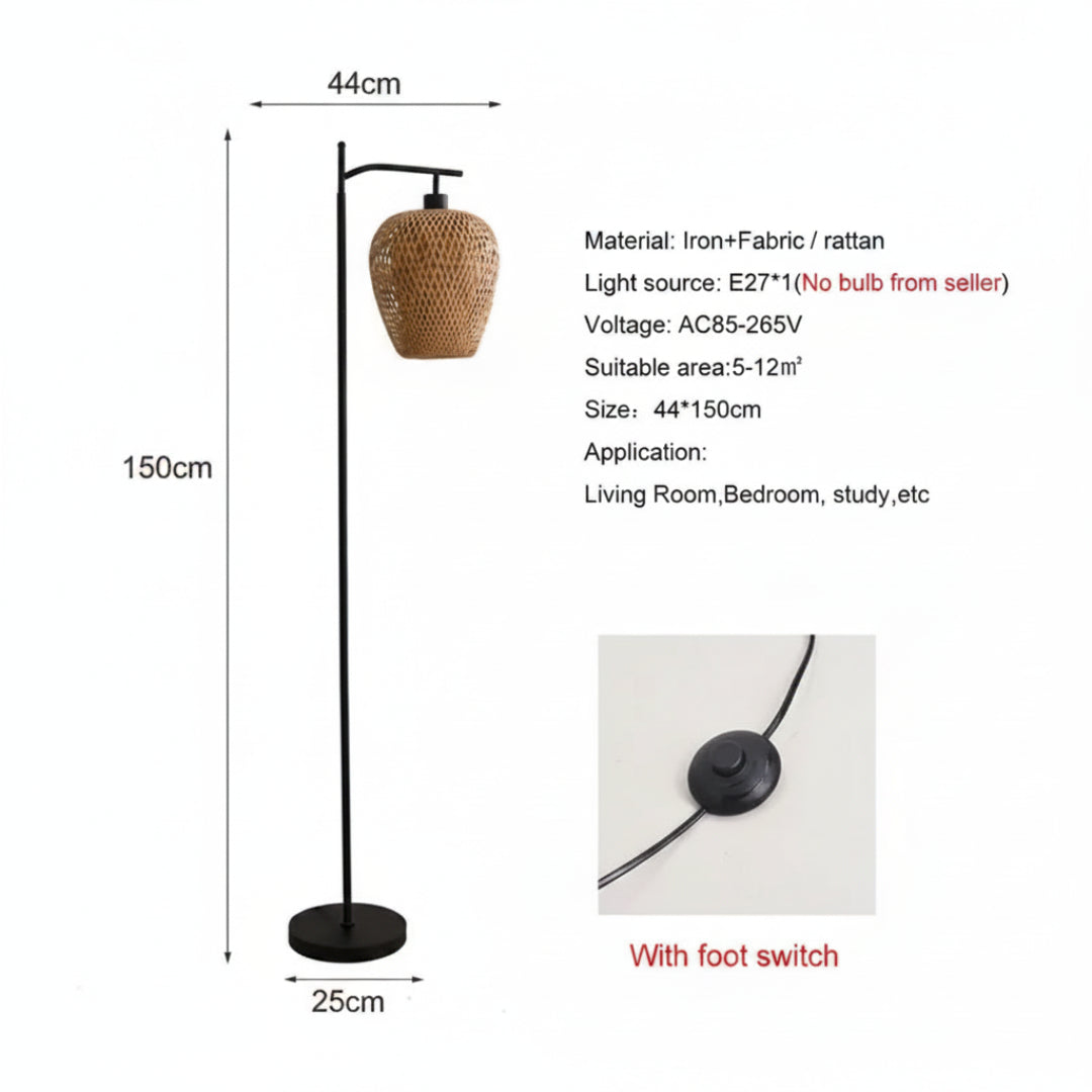 American Rattan Floor Lamp – Handmade Woven Standing Light for Living Room & Bedroom