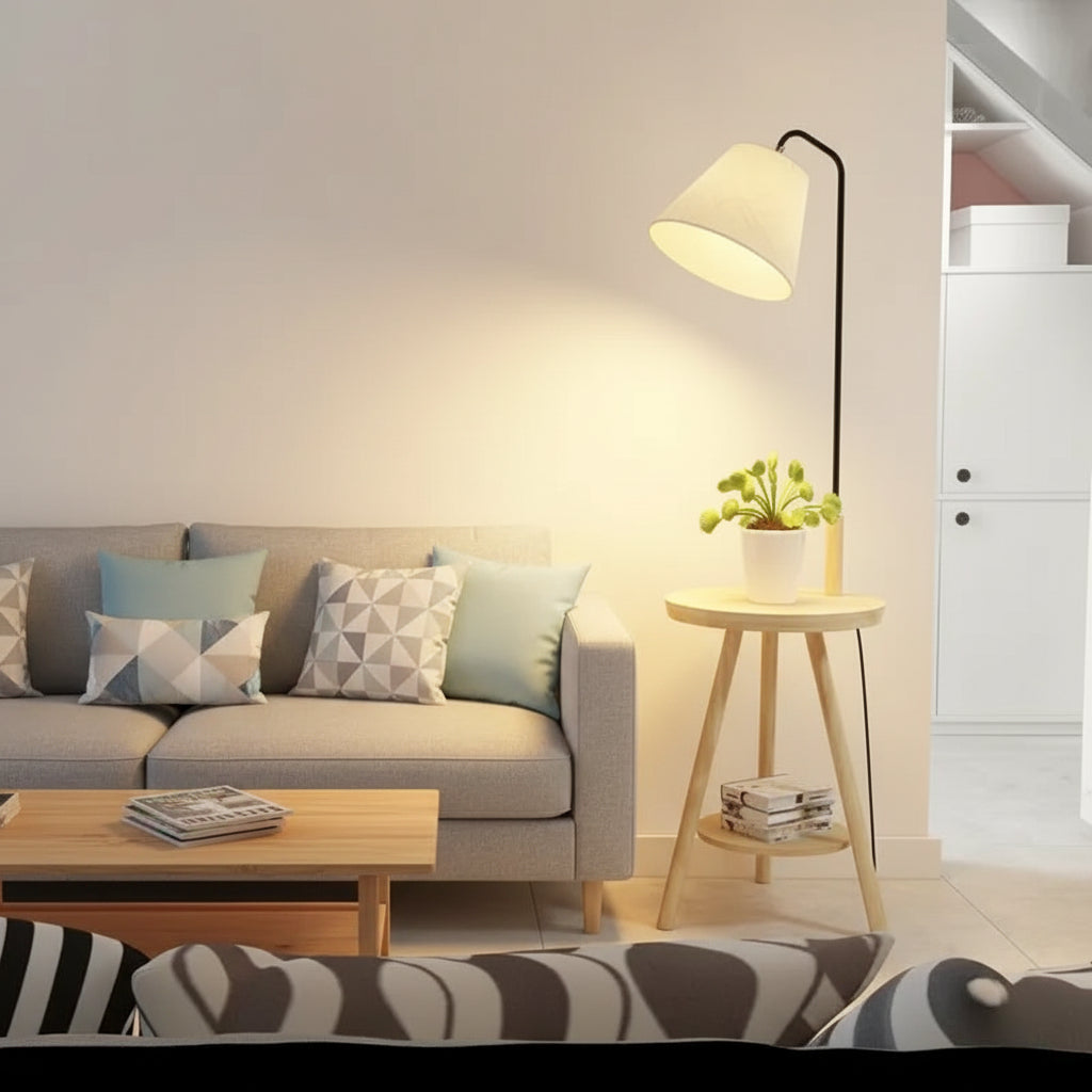 Nordic Wood Floor Lamp – Modern LED Standing Light for Living Room & Bedroom