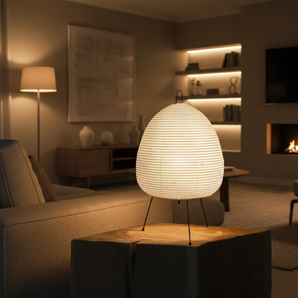 Japanese Rice Paper Table Lamp – Tripod LED Lantern for Bedroom & Living Room