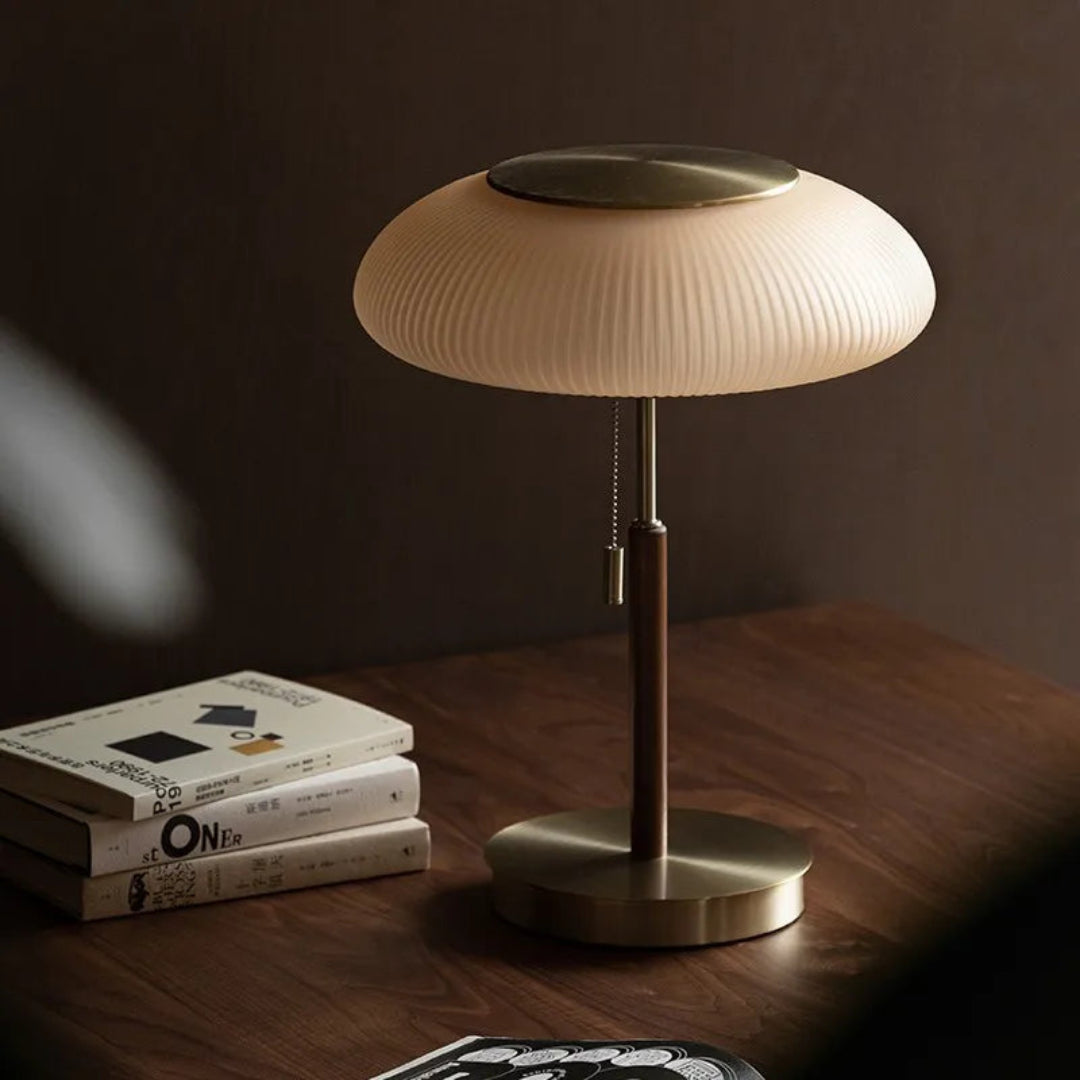 Vintage Table Lamp – Glass Shade Iron Base