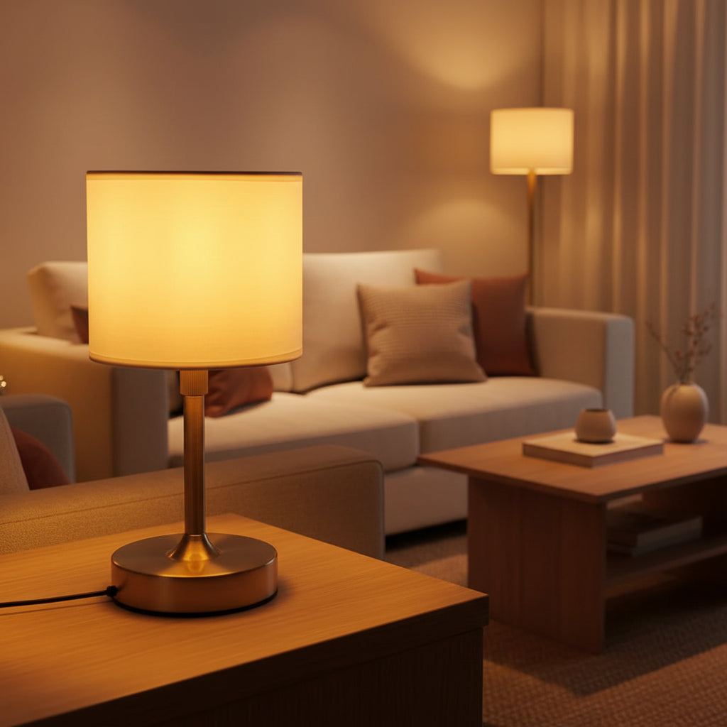 Fabric Rechargeable Touch Table Lamp – E12 Bulb Bedside Desk Light 2700K