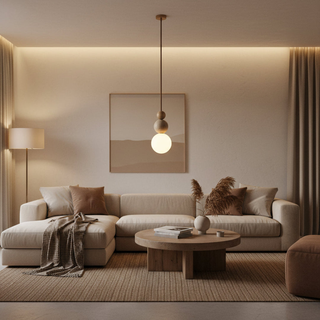 Natural Stone Pendant Light – Warm LED Glow