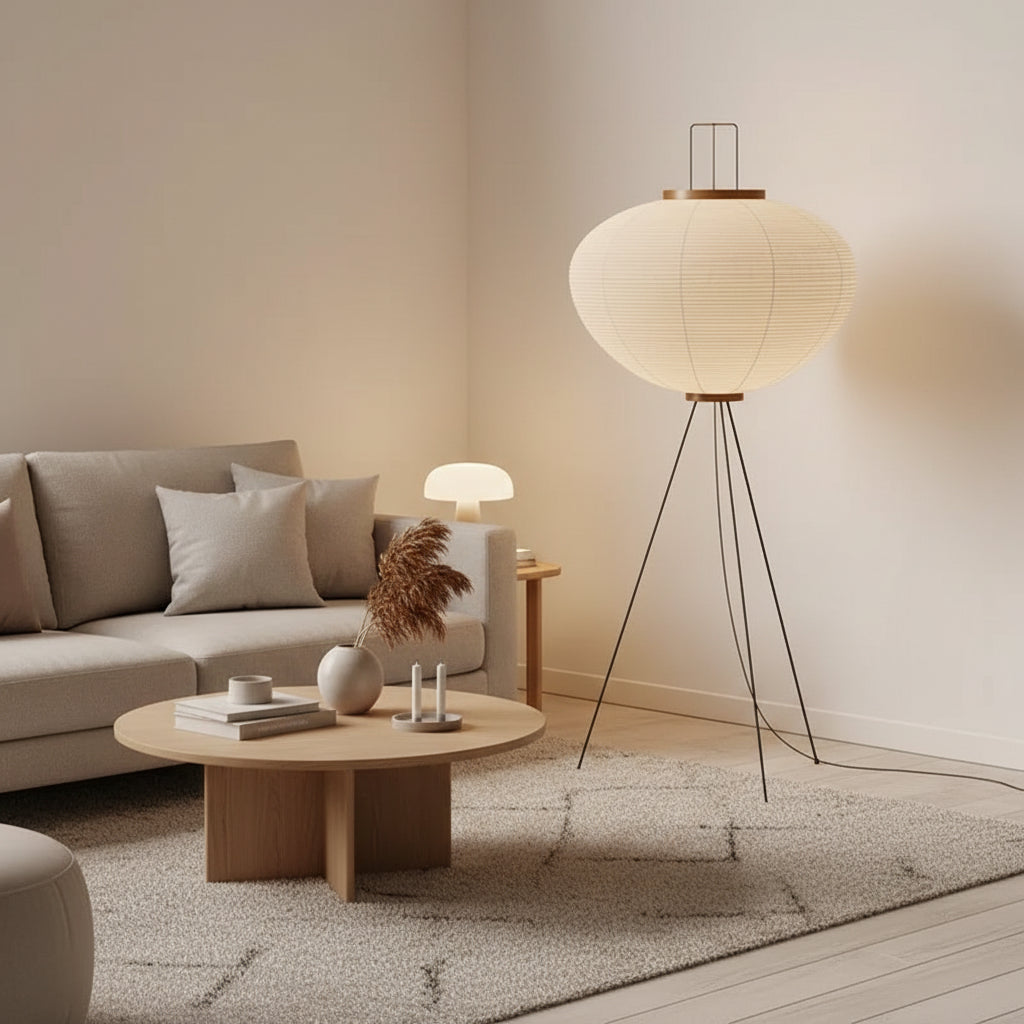 Japandi Rice Paper Floor Lamp – Minimalist Nordic Standing Lamp for Bedroom