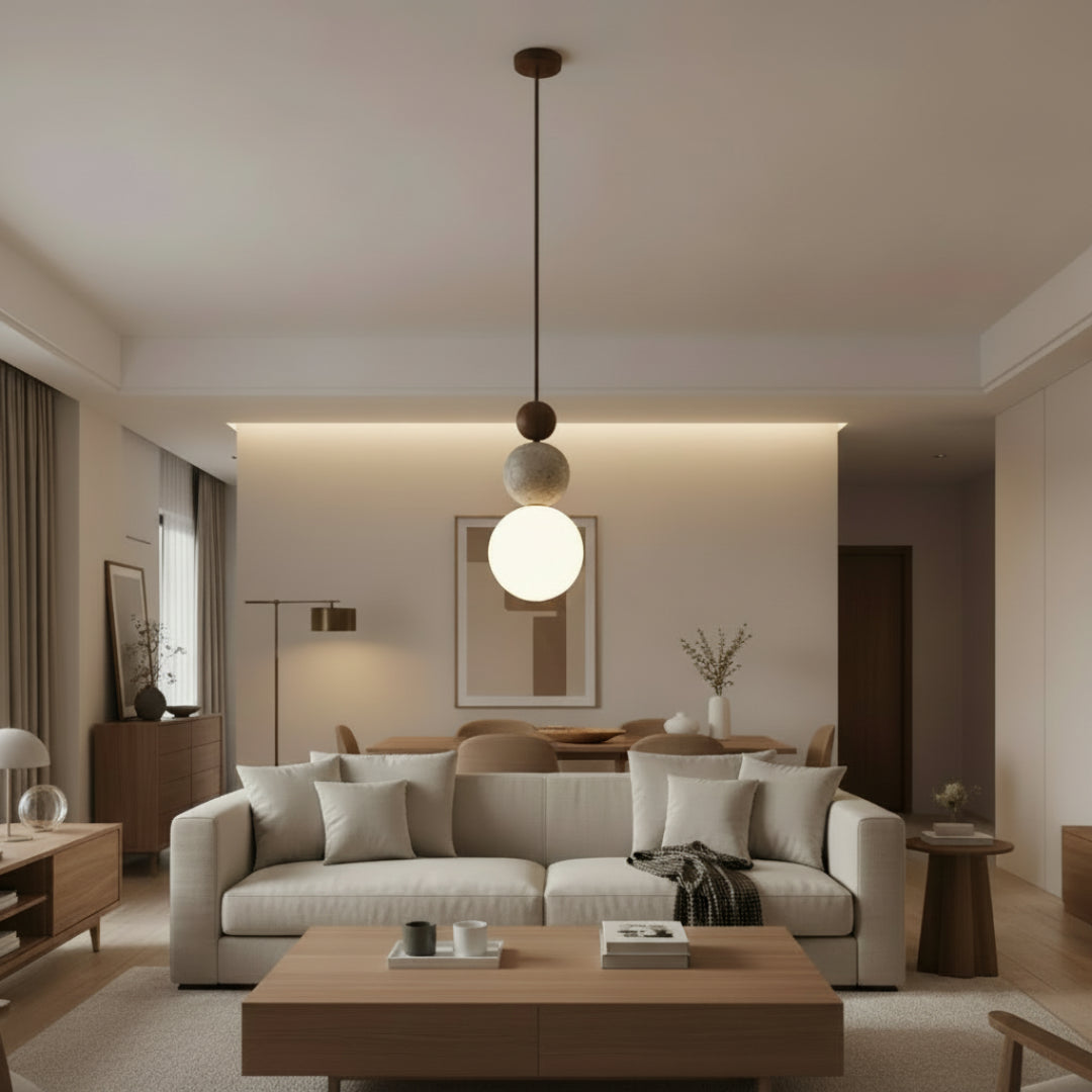 Natural Stone Pendant Light – Warm LED Glow