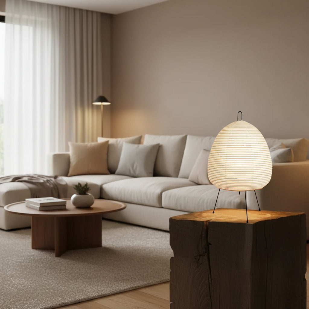 Japanese Rice Paper Table Lamp – Tripod LED Lantern for Bedroom & Living Room